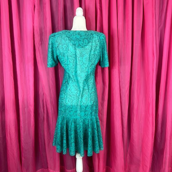 Vintage 80s Unbranded drop waist secretary day dress, size 10 petite - Picture 2 of 9